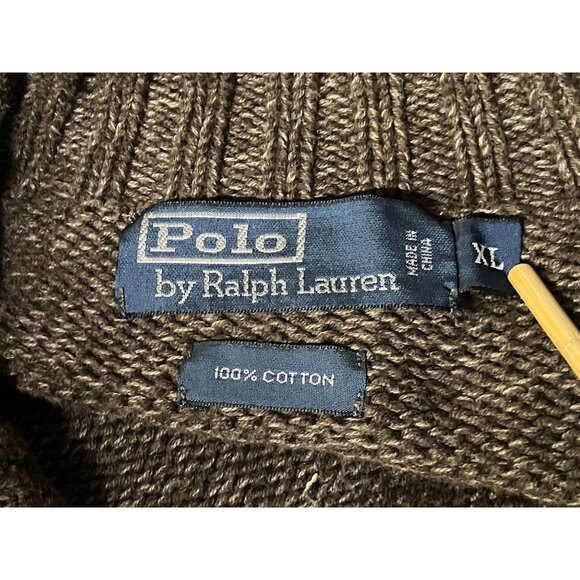 Y2K Polo Ralph Lauren Sweater XL Quarter Button Collar Heather Brown 100% Cotton - Picture 6 of 7